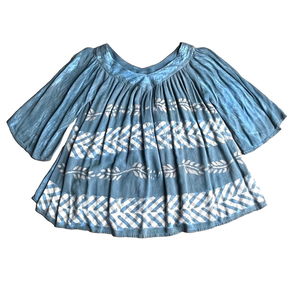 Sacred Threads Hippie Boho Festival Tie Dye Peasant V Neck Smock Top One Size
